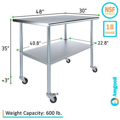 Image showing 6 th AmGood 30 x 48in. Metal Table with Wheels