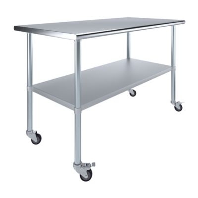 Image showing 6 th AmGood 30 x 60in. Metal Table with Wheels