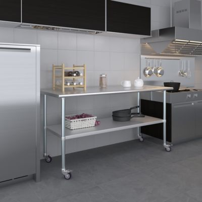 Image showing 2 th AmGood 30 x 72in. Metal Table with Wheels