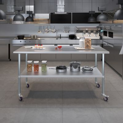 Image showing 3 th AmGood 30 x 72in. Metal Table with Wheels