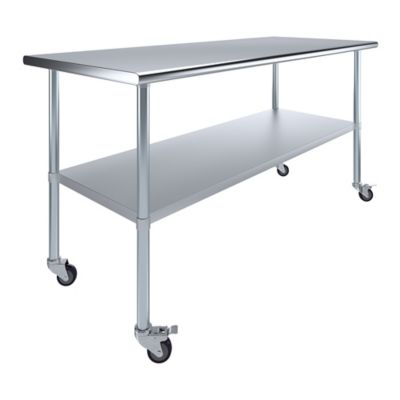 Image showing 6 th AmGood 30 x 72in. Metal Table with Wheels