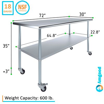 Image showing 8 th AmGood 30 x 72in. Metal Table with Wheels
