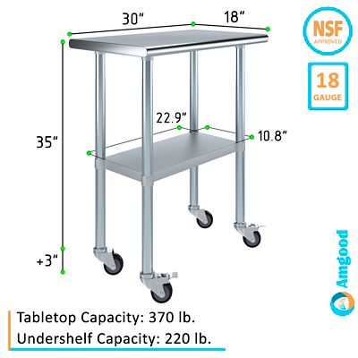 Image showing  18 x 30in. Metal Table with Wheels