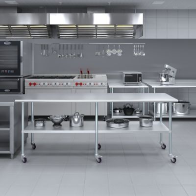 Image showing 2 th AmGood 30 x 96in. Metal Table with Wheels