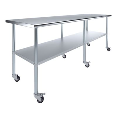 Image showing 3 th AmGood 30 x 96in. Metal Table with Wheels