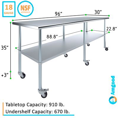 Image showing 5 th AmGood 30 x 96in. Metal Table with Wheels