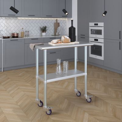 Image showing  18 x 36in. Metal Table with Wheels