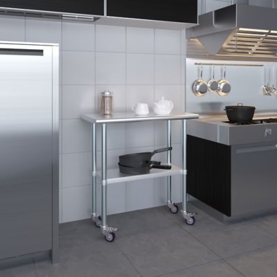 Image showing  18 x 36in. Metal Table with Wheels