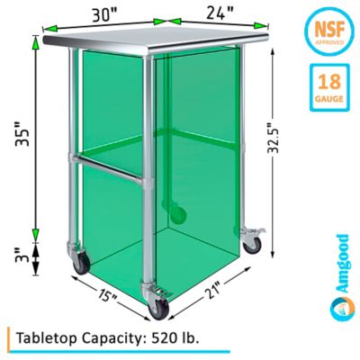 Image showing  24 x 30in. Open Base Table with Wheels