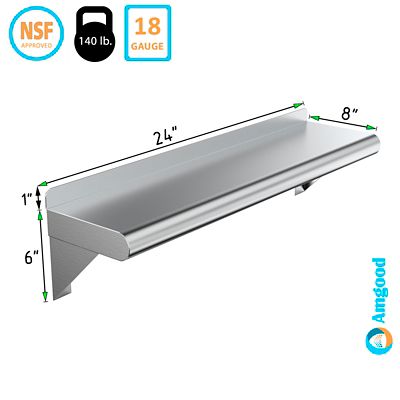 Image showing  8 in. x 24 in. Metal Wall Mount Shelf