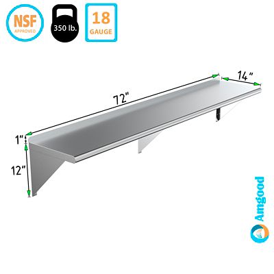 Image showing  14 in. x 72 in. Metal Wall Mount Shelf