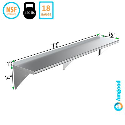 Image showing  16 in. x 72 in. Metal Wall Mount Shelf