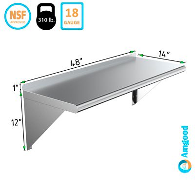 Image showing  18 in. x 48 in. Metal Wall Mount Shelf