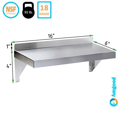 Image showing  6 in. x 16 in. Metal Shelf Square Edge