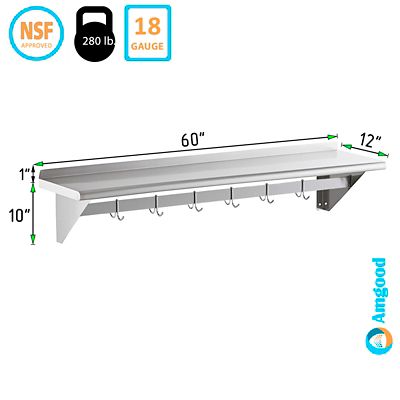 Image showing  12 in. x 60 in. Metal Pot Rack with Shelf