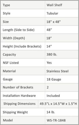 Image showing  48 in. x 18 in. Tubular Wall Shelf