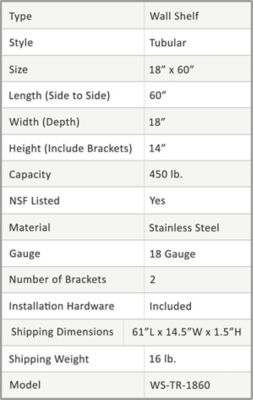 Image showing  60 in. x 18 in. Tubular Wall Shelf
