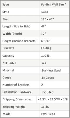 Image showing  12 in. x 48 in. Folding Wall Shelf