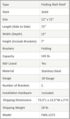 Image showing  12 in. x 72 in. Folding Wall Shelf