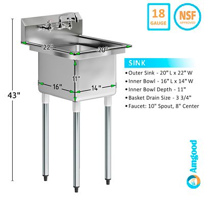 Image showing  22 in. x 20 Stainless Steel Utility Sink with Faucet
