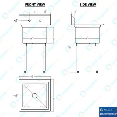 Image showing 5 th AmGood 24 x 24 Prep & Utility Sink, No Faucet