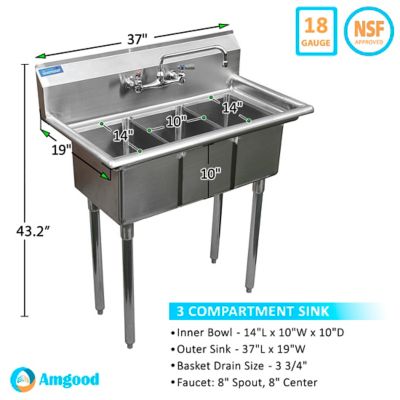 Image showing  37 in. 3 Compartment Utility Sink