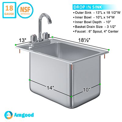 Image showing  13 in. Drop-In Sink with Faucet