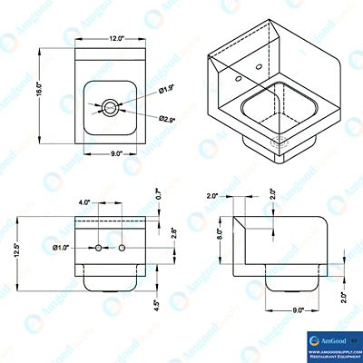 Image showing 7 th AmGood 12 in. x 16 in. Hand Sink with Side Splash