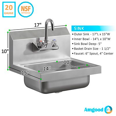 Image showing  17 in. x 15 in. Stainless Steel Hand Sink