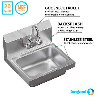 Image showing  17 in. x 15 in. Stainless Steel Hand Sink