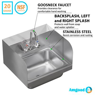 Image showing  17 in. x 15 in. Hand Sink with Side Splash