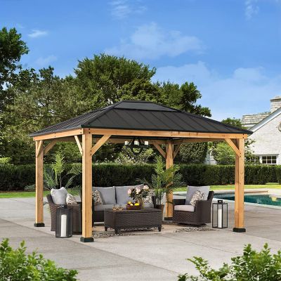 Image showing  Cedar Framed Gazebo with Steel & Polycarbonate Hip Roof Hardtop, 11 x 13ft.