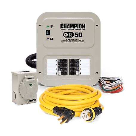 Champion Power Equipment 50-Amp Indoor-Rated Manual Transfer Switch 30ft. Generator Power Cord & Weather-Resistant Pwr Inlet Box