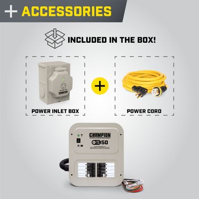 Image showing 6 th Champion Power Equipment 50 Amp Indoor-Rated Manual Transfer Switch 30 ft. Generator Power Cord & Weather-Resistant Power Box