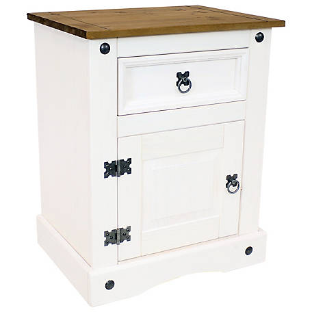 Sunnydaze Decor Indoor Nightstand Table with Drawer and Door - Solid Pine Construction