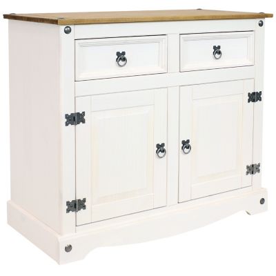 Sunnydaze Decor Kitchen Sideboard Cabinet with 2 Drawers and 2 Doors - Solid Pine Construction - White