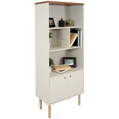 Sunnydaze Decor Indoor Mid-Century Modern 5-Shelf Bookshelf with Storage Cabinet - Latte