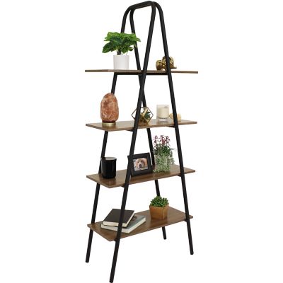 Sunnydaze Decor 4-Shelf Industrial-Style Ladder Bookshelf - MDP with Powder-Coated Steel Frame