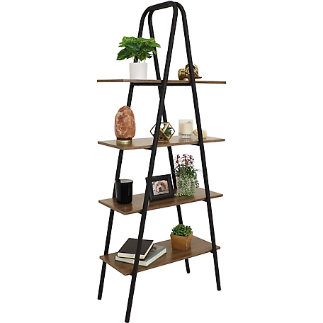 Sunnydaze Decor 4-Shelf Industrial-Style Ladder Bookshelf - MDP with Powder-Coated Steel Frame