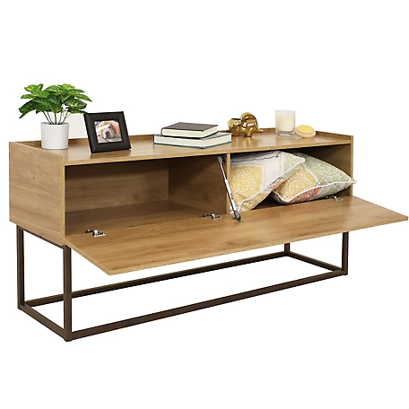Sunnydaze Decor Indoor Industrial-Style Sideboard Buffet Table - MDP with Powder-Coated Steel Frame - Brown
