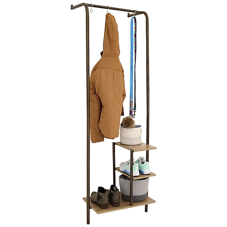 Sunnydaze Decor Indoor Wall-Mounted Garment Hanging Rack with Shelves - MDP Shelves with Powder-Coated Steel Frame