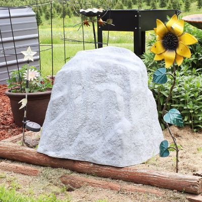 Image showing  21.5 in. Outdoor Lightweight Polyresin Landscape Rock Septic Cover with Stakes, Gray