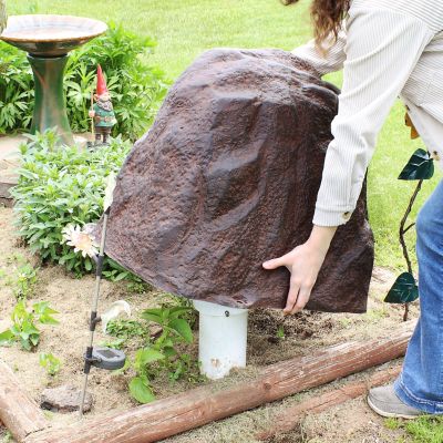 Image showing  21.5 in. Outdoor Lightweight Polyresin Landscape Rock Septic Cover with Stakes, Brown