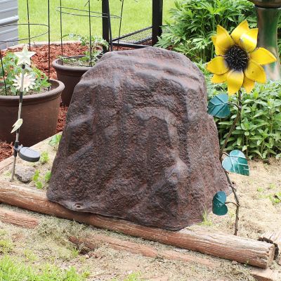 Image showing  21.5 in. Outdoor Lightweight Polyresin Landscape Rock Septic Cover with Stakes, Brown