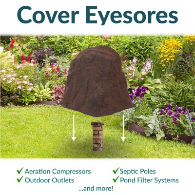 Image showing  21.5 in. Outdoor Lightweight Polyresin Landscape Rock Septic Cover with Stakes, Brown