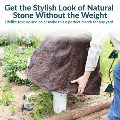 Image showing  21.5 in. Outdoor Lightweight Polyresin Landscape Rock Septic Cover with Stakes, Brown
