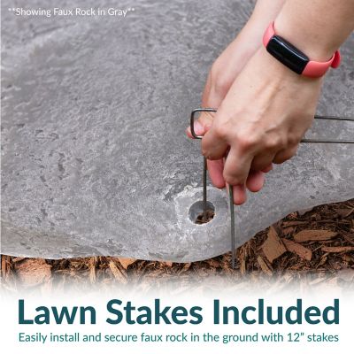 Image showing 7 th Sunnydaze Decor 21.5 in. Outdoor Lightweight Polyresin Landscape Rock Septic Cover with Stakes, Brown