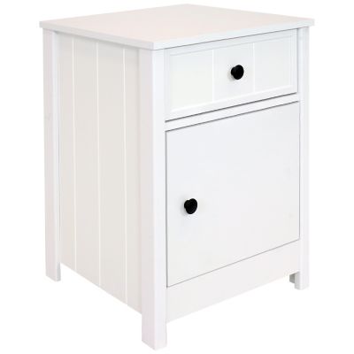 Sunnydaze Decor Beadboard Nightstand Side Table with Drawer and Cabinet