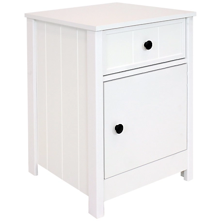 Sunnydaze Decor Beadboard Nightstand Side Table with Drawer and Cabinet