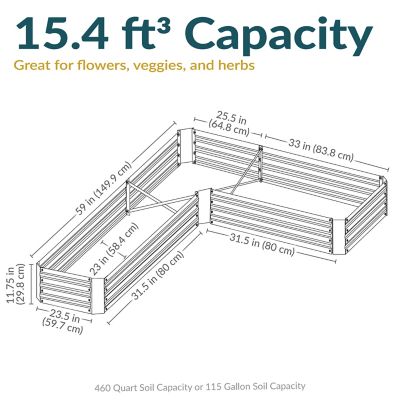 Image showing 5 th Sunnydaze Decor Outdoor Galvanized Steel Raised Garden Bed for Plants, Vegetables and Flowers, 59.5 in., L-Shaped, Woodgrain